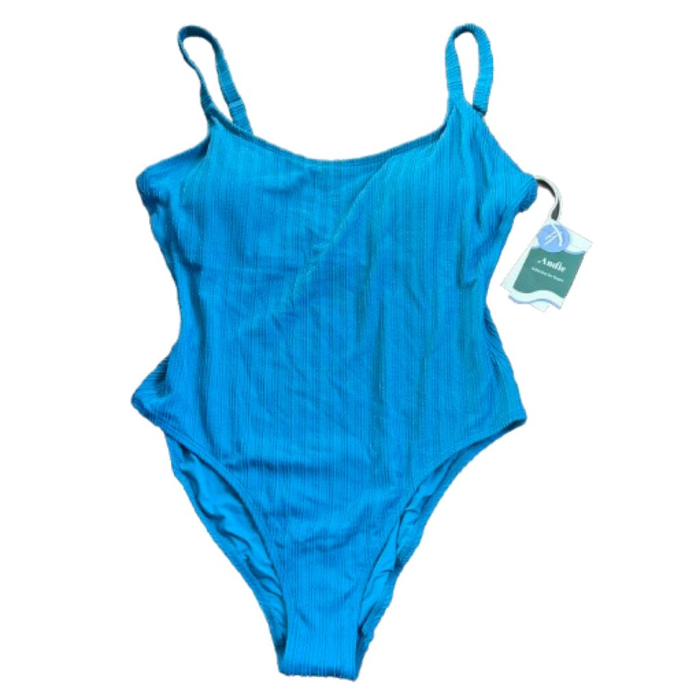Andie NWT Copacabana Striped Blue One Piece Swimsuit Size L -$50